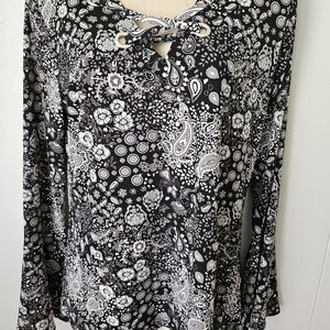Michael Kors Black and White Tie Front Blouse